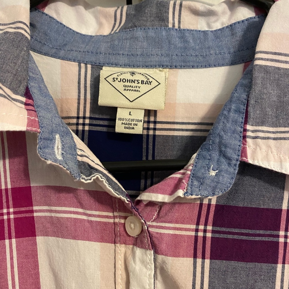 St John’s Bay Pink Plaid Button Down Shirt
